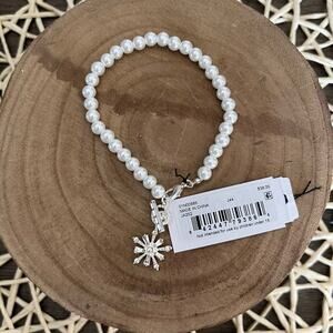 Anne Klein Faux Pearl Snowflake Charm Bracelet
